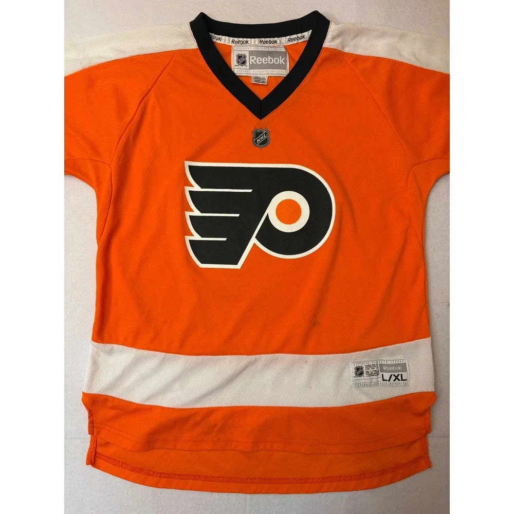 Reebok NHL Philadelphia Flyers Youth Jersey L/XL Orange White Black Hockey Logo
